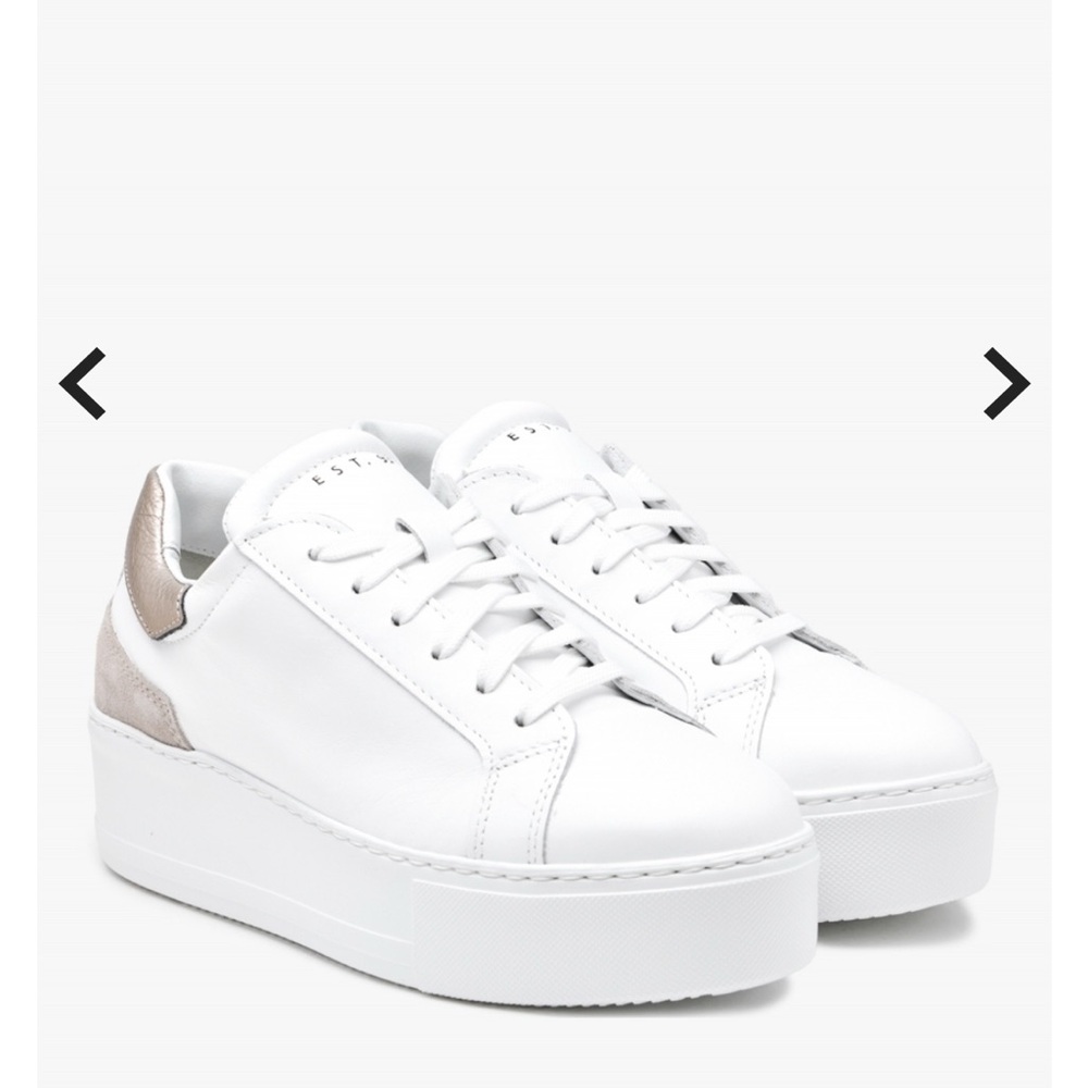 Daniel Footwear Sibley White Leather Gold Flash Flatform Trainers, NWOT